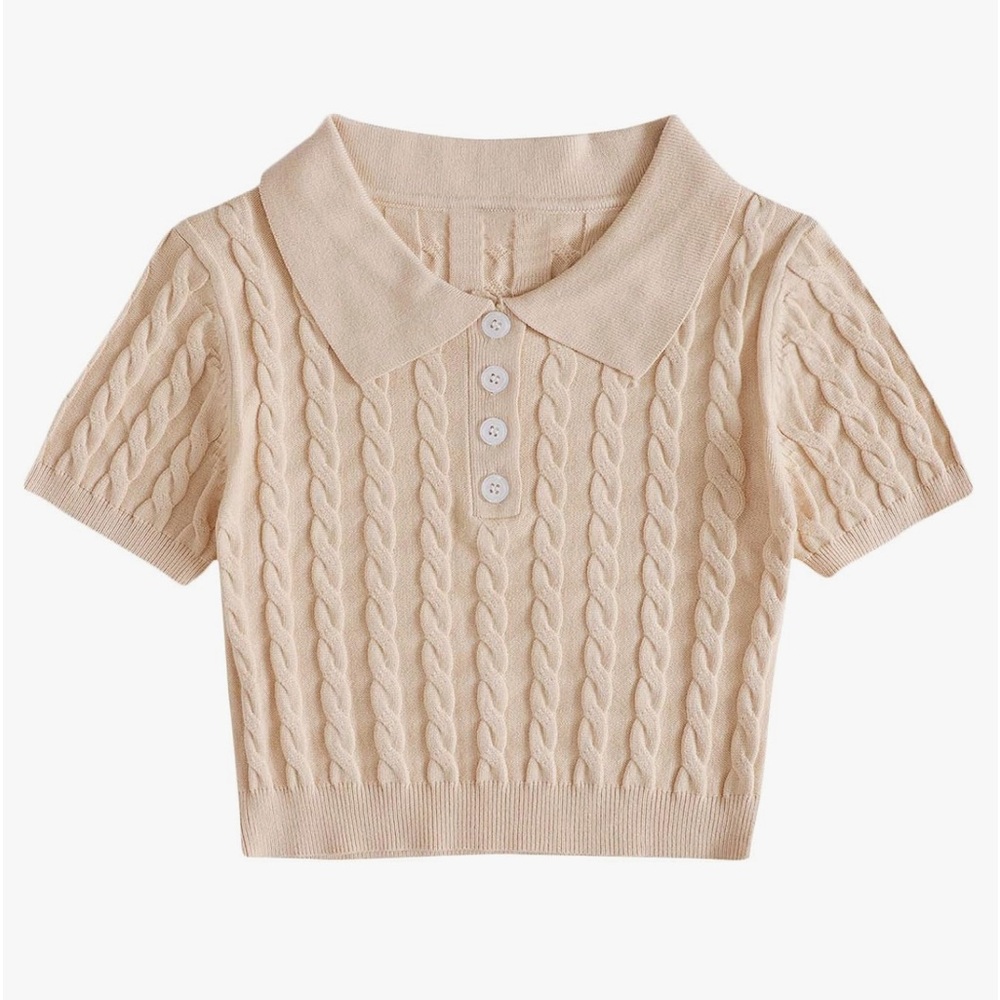 🟣 BOGO! SHEIN Cropped Polo Cable Knit Top w/ Buttons